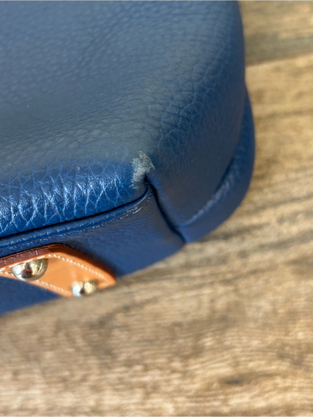 Dooney & Bourke Blue Pebble Leather Crossbody with Tan Trim and Tassel Pockets - Picture 14 of 14
